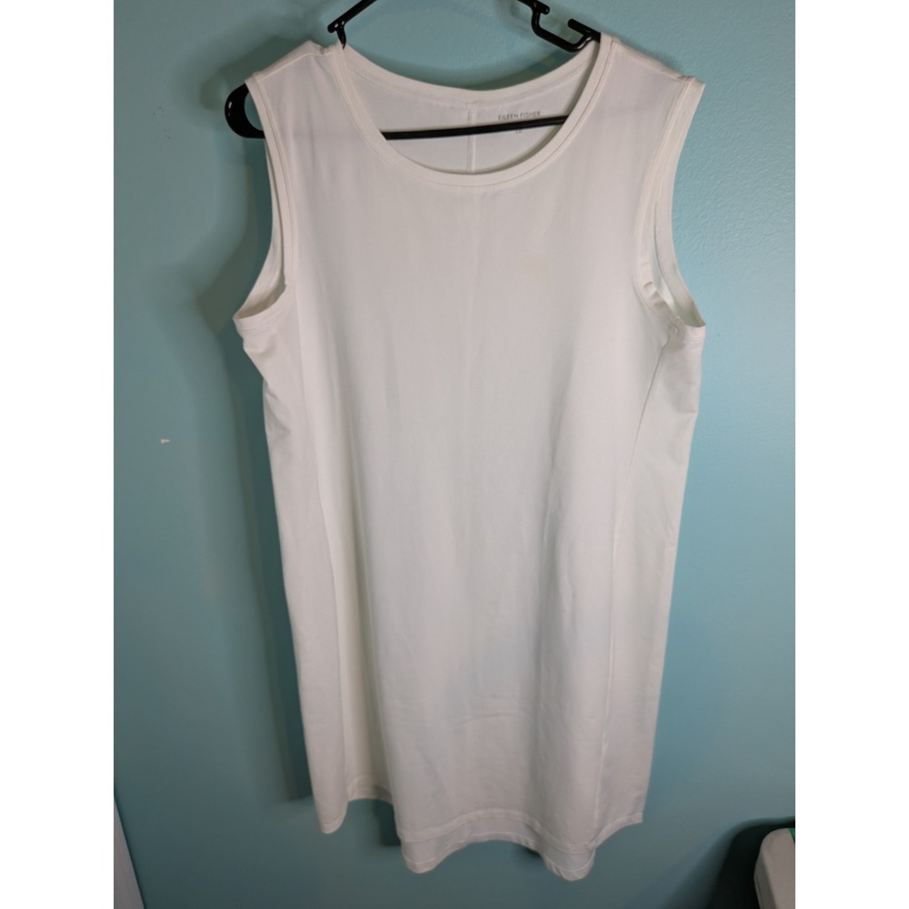 Eileen Fisher White Cotton Spandex Sleeveless Tunic Top Tank Large S19OJJ